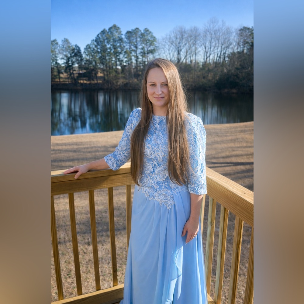 Elegant Light Blue Gown with Lace Detail